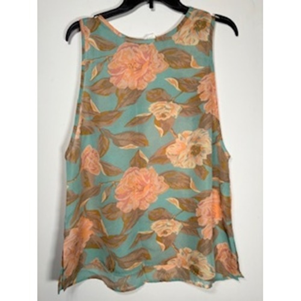 Show Me Your Mumu Arnold  Blouse Top Medium Green Peach Floral‎ Boho Sleeveless